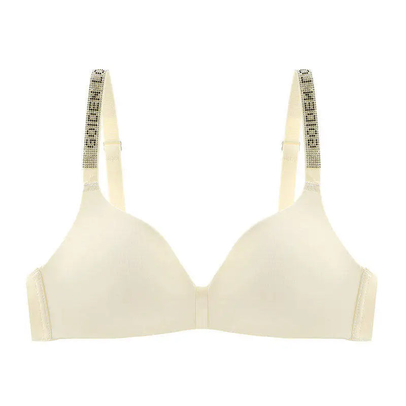 Hot Sale Sexy Letter Rhinestone Strap Bra Set Seamless Thin Summer Light Push Up Anti Sagging Comfortable Women Lingerie Set
