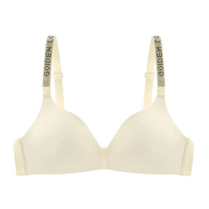 Hot Sale Sexy Letter Rhinestone Strap Bra Set Seamless Thin Summer Light Push Up Anti Sagging Comfortable Women Lingerie Set