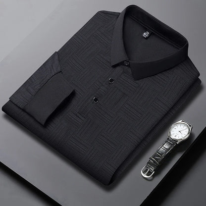 Spring Man Casual Turn-Collar Long-Sleeve T-Shirt Polo Shirt Half-Button Design Lapel Fashion Versatile Solid Color Men Clothing