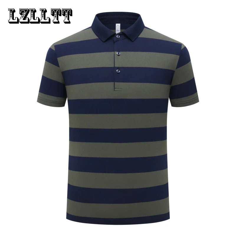 New Summer Men Classic Striped Polo Mens Cotton Short-Sleeved Fashion Business Casual Hot Polo Shirt Male Dropshipping LZLLTT