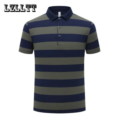 New Summer Men Classic Striped Polo Mens Cotton Short-Sleeved Fashion Business Casual Hot Polo Shirt Male Dropshipping LZLLTT