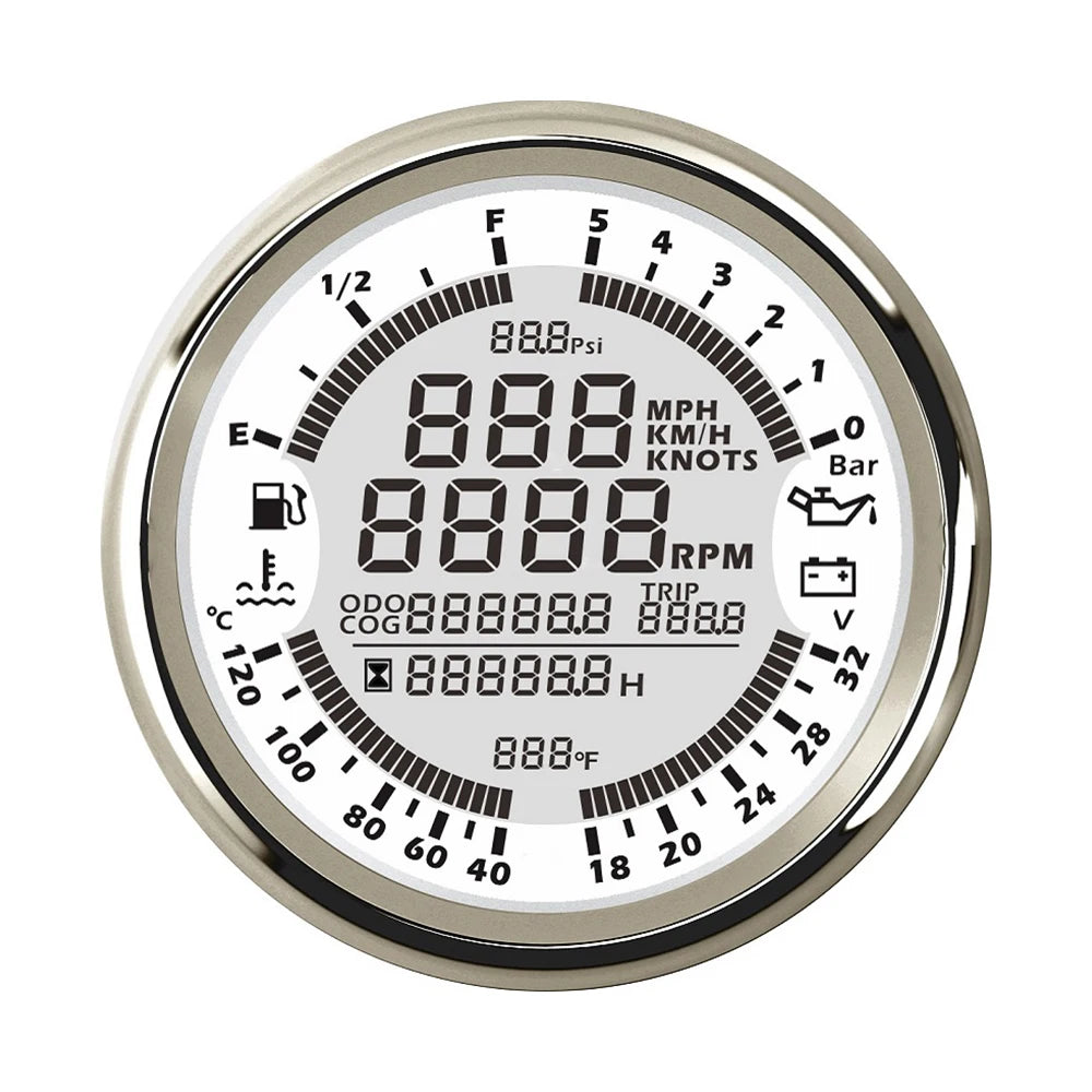 85mm 6 in 1 Car Marine Multi-function GPS Speedometer Tachometer Voltmeter 12V 24V Fuel Level Water Temp Oil Pressure 5Bar 10Bar