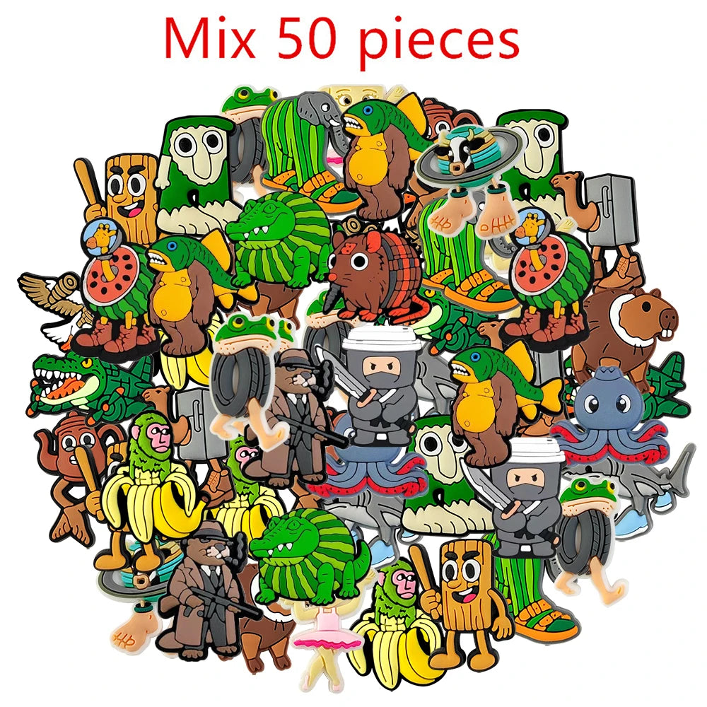 21-100pcs Italian Brainrot Funny Shoes Charms Bubble Slides Clog Sandals Shoe Accessories Decoration Buckle for Kids Party Gifts