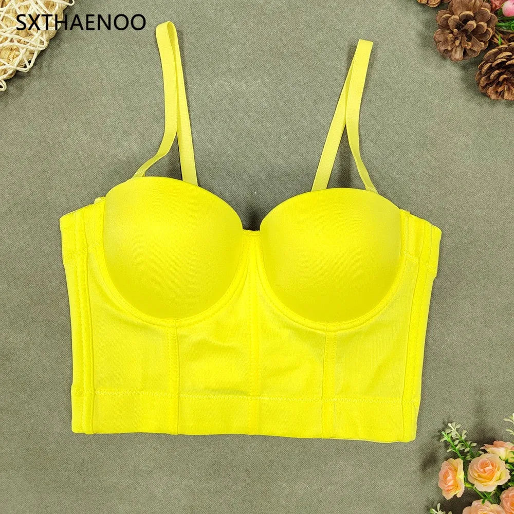 SXTHAENOO Summer 8 colors Fashion Mesh Push Up Bralet Women's Corset Simple Bustier Bra Night Club Party Sexy Cropped Top Vest
