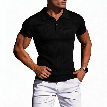 Summer Men's Slim Fit Polo Shirts Short Sleeve Stretch T-Shirts Retro Lapel Striped Knitwear Casual Stylish Golf Workout Tee 5XL
