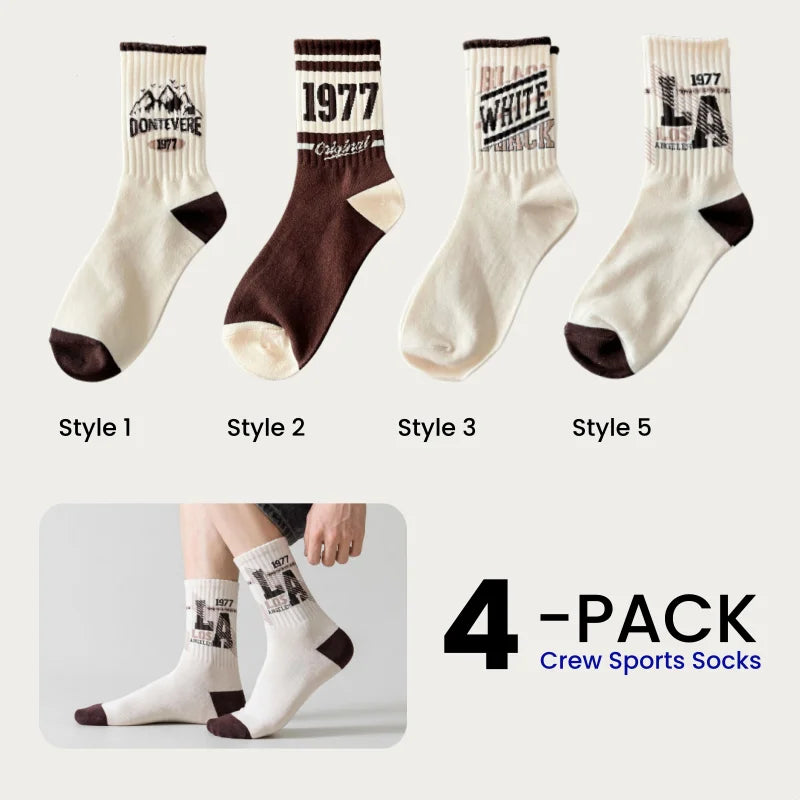 1/4/8 Pairs Men's Crew Socks Retro American Alphanumeric Print Basketball Sports Socks Graffiti Style Couple EU 37-44 US 6-12