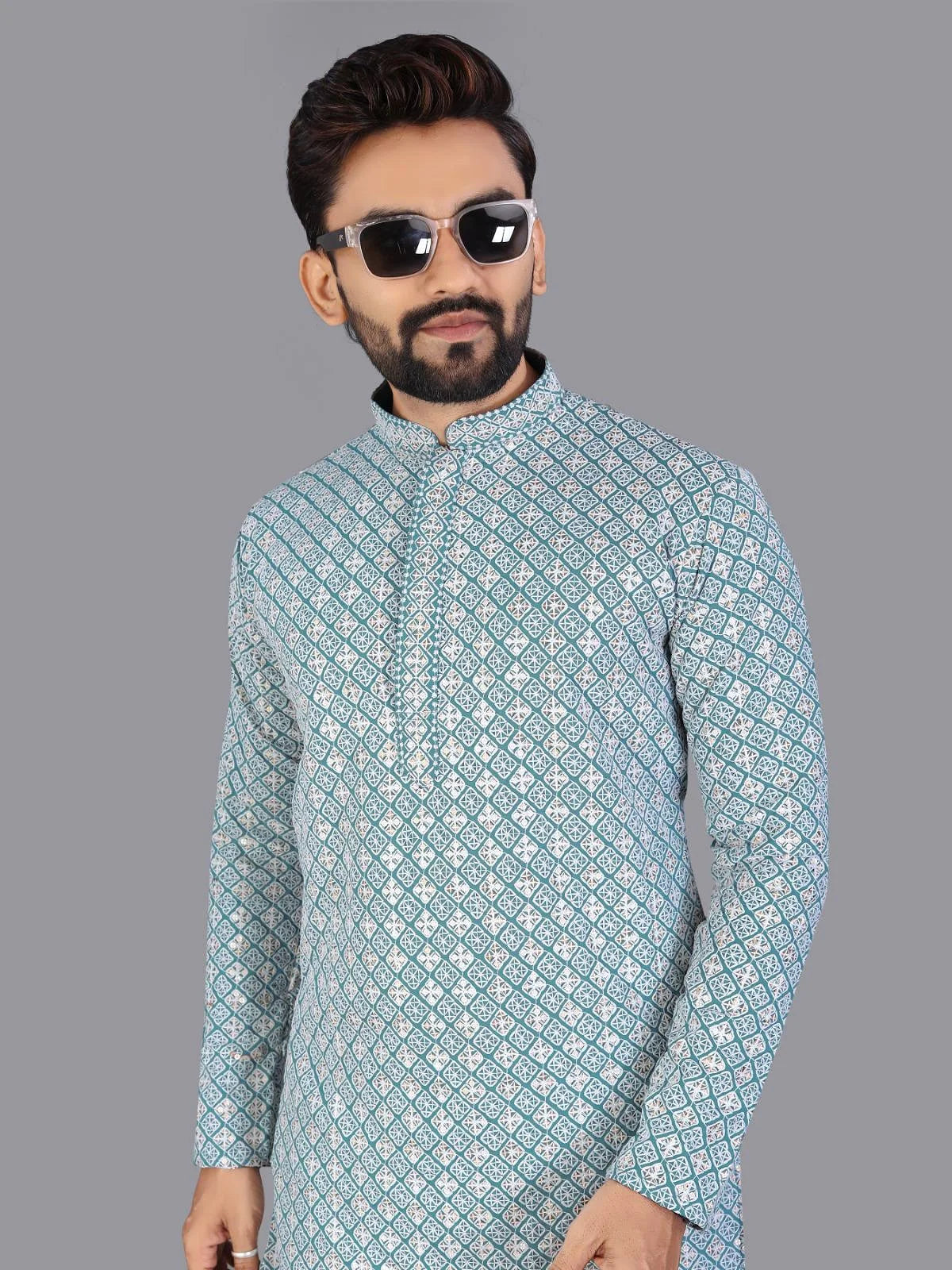 Luxury Islamic Arabic Abaya Robe National Style Ethnic Print Stand Collar Youth Mid-length Ropa Arabe Hombre Kurta For Men
