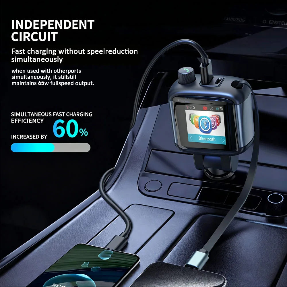 Color Screen Bluetooth FM Transmitter Car Charger 83W PD Fast Charger Car Radio with Mic For Wireless Hands Free Call MP3 Player