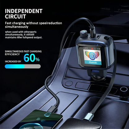 Color Screen Bluetooth FM Transmitter Car Charger 83W PD Fast Charger Car Radio with Mic For Wireless Hands Free Call MP3 Player