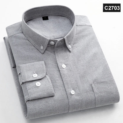 Classic Fit Fashion 100% Cotton Long-Sleeve Shirt for Men Single Pocket Slim Fit Casual Top Soft Oxford Solid Color Office Cloth