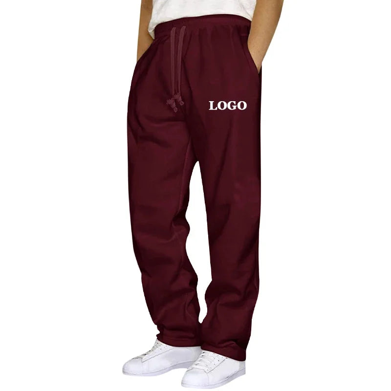 Customized Straight Leg Sweatpants Men Autumn Winter Personality Printed Thicken Jogger Pants Pocket Trousers Streetwear S - 5XL
