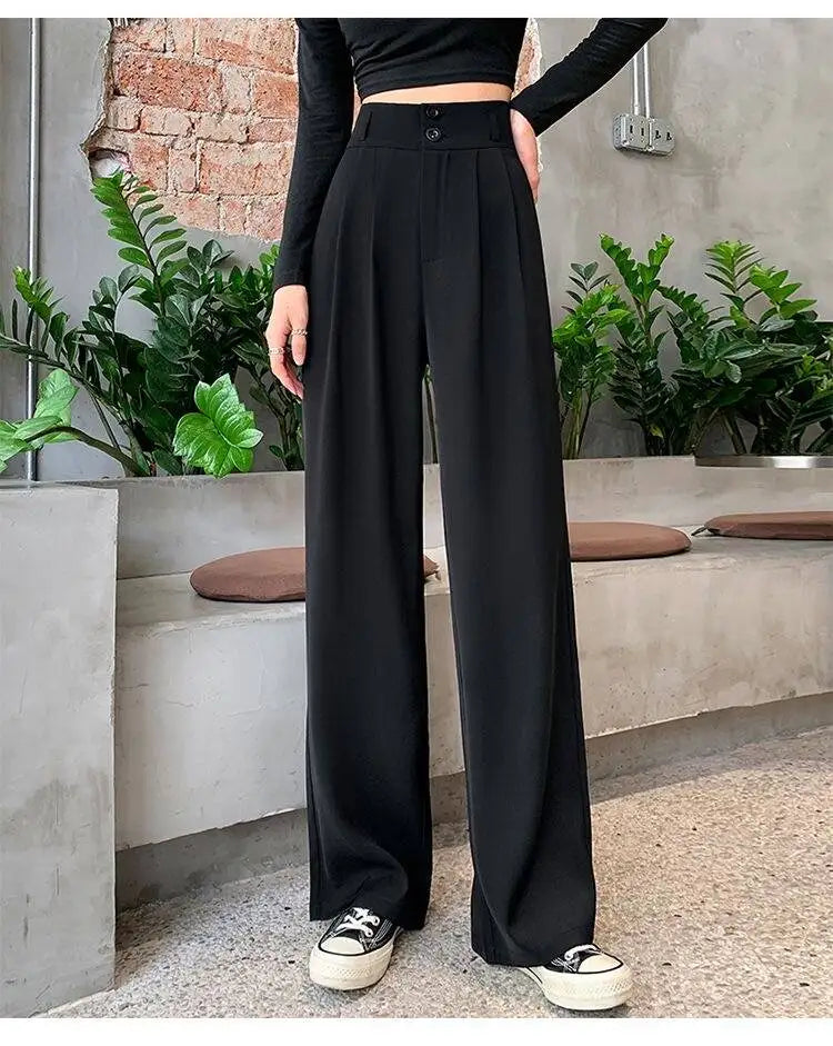 High Waist Straight Leg Suit Pants Women's Summer Thin Large Size Fat MM Hip Covering Slim Wide Leg Trousers Korean Style