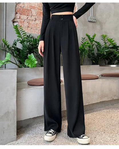 High Waist Straight Leg Suit Pants Women's Summer Thin Large Size Fat MM Hip Covering Slim Wide Leg Trousers Korean Style
