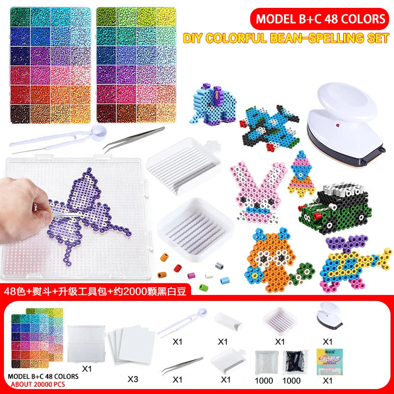 Bestseller 24/48 Colors Fuse Beads Complete Set, 2.6mm Perler Beads for 3D DIY Craft, with Ironing Papers, Gift for Kids Teens