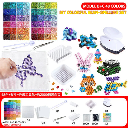 Bestseller 24/48 Colors Fuse Beads Complete Set, 2.6mm Perler Beads for 3D DIY Craft, with Ironing Papers, Gift for Kids Teens