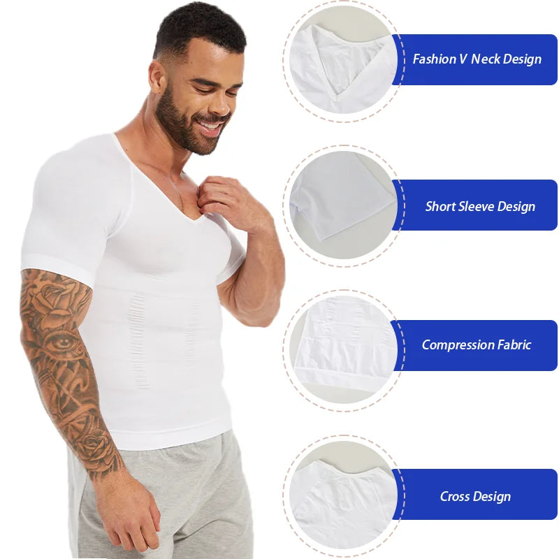 2PCS Men's Body Shaper Tummy Control Vest Slimming Shirt Compression Base Layer Slim Muscle Short Sleeve Breathable Shapewear