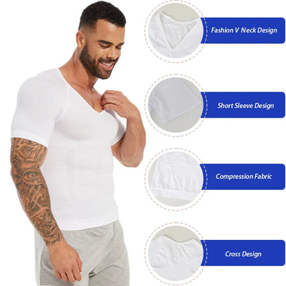 2PCS Men's Body Shaper Tummy Control Vest Slimming Shirt Compression Base Layer Slim Muscle Short Sleeve Breathable Shapewear