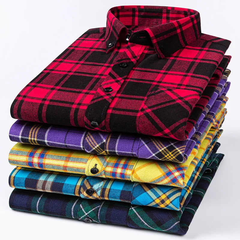 Plus Size 8XL 100% Cotton Sanding Long-Sleeve Shirts for Men Slim Fit Casual Plain Shirt Soft Palid Tops Designer Elegant Clothe
