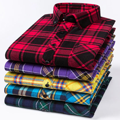 Plus Size 8XL 100% Cotton Sanding Long-Sleeve Shirts for Men Slim Fit Casual Plain Shirt Soft Palid Tops Designer Elegant Clothe