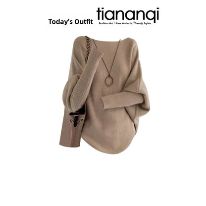 Retro Knitted Sweater And High Waist  Skirt Set for Women Elegant Autumn Winter Fashion Two Piece Ensemble Slimming Effect