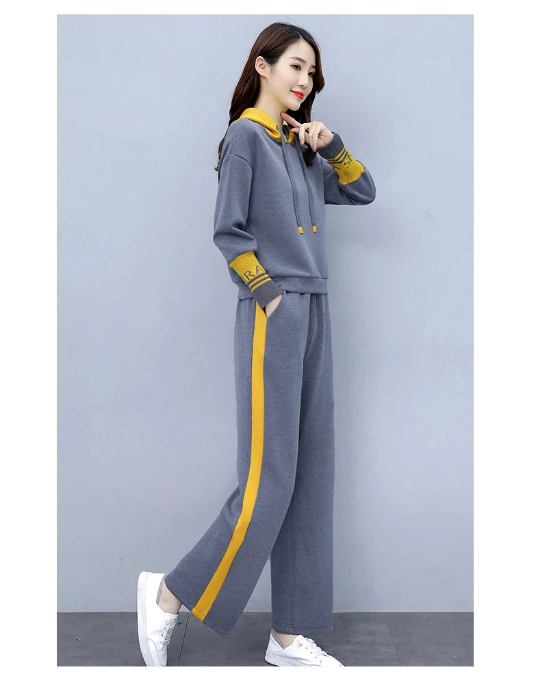 Fashionable Casual Sportswear Set Women's Hoodie And Wide Leg Pants Slimming Two Piece Suit Spring Autumn New Arrival