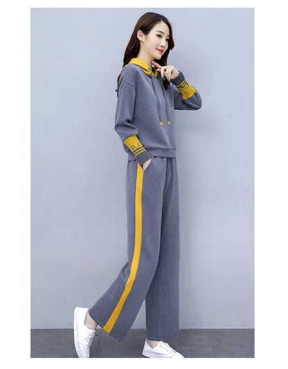Fashionable Casual Sportswear Set Women's Hoodie And Wide Leg Pants Slimming Two Piece Suit Spring Autumn New Arrival