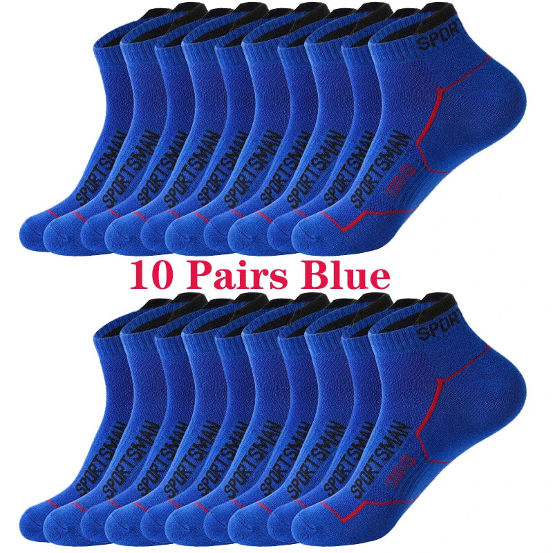 10 Pairs Men's Ankle Running Socks Cotton Breathable Marathon Sports Short Socks Comfortable Sweat Absorption Fitness Socks