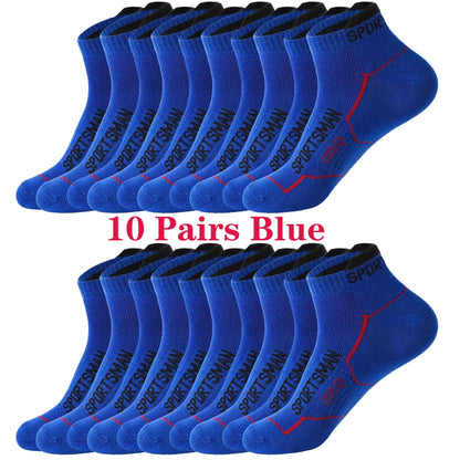 10 Pairs Men's Ankle Running Socks Cotton Breathable Marathon Sports Short Socks Comfortable Sweat Absorption Fitness Socks