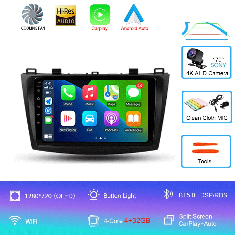 For Mazda 3 II For Mazda3 BL 2009 - 2013 Android16 Carplay Auto 4G+WIFI GPS Car Radio Navigation Multimedia Video Player Stereo