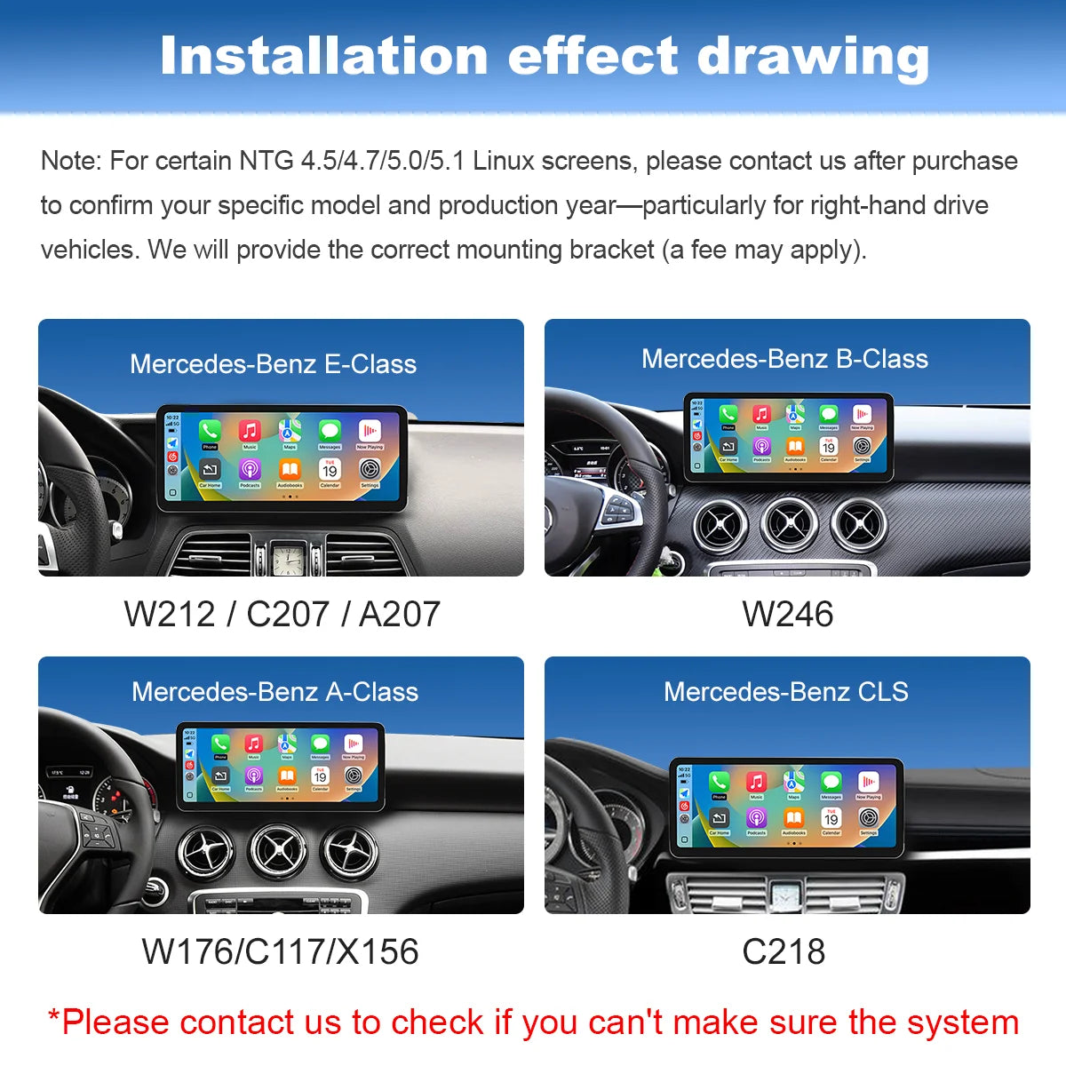 12.3“Wireless CarPlay For Mercedes Benz GLA CLA GLC GLK W205 W176 C117  Ultra thin Touch Multimedia screen with Android Auto BT