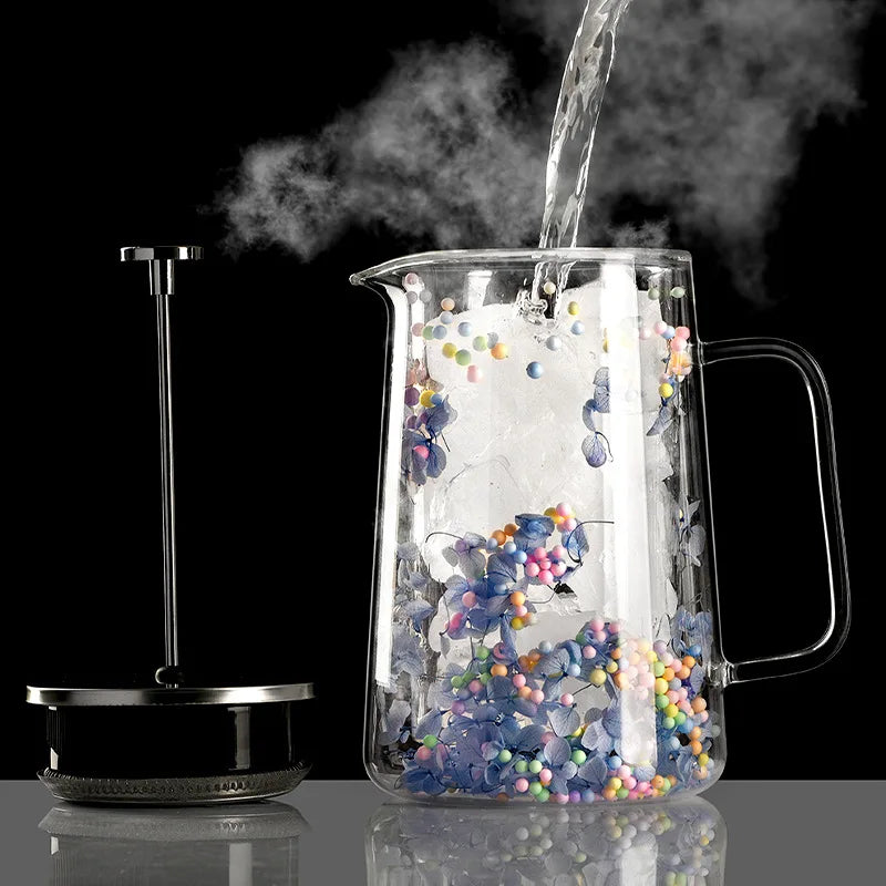 Dried Flower Double Glass French Press Heat-resistant Coffee Pot Insulation Coffee Utensil Household Filter Tea Maker