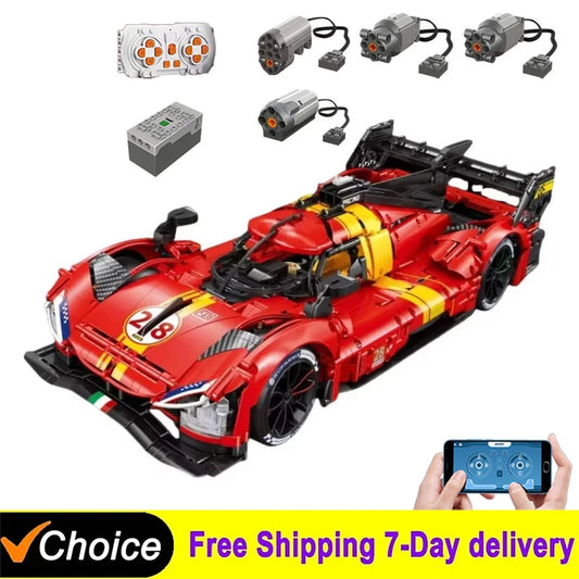 1：8 Technical Super Sport Racing Red F Car Building Blocks Hypercar 499P Car Assembling Bricks Model For Boys Birthday Gifts