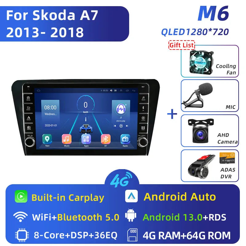 Jundof 2 Din Android 13 Car Radio For Skoda Octavia 3 A7 2013-2018 Multimedia Video Player 4G WiFi Navigation Carplay Head unit