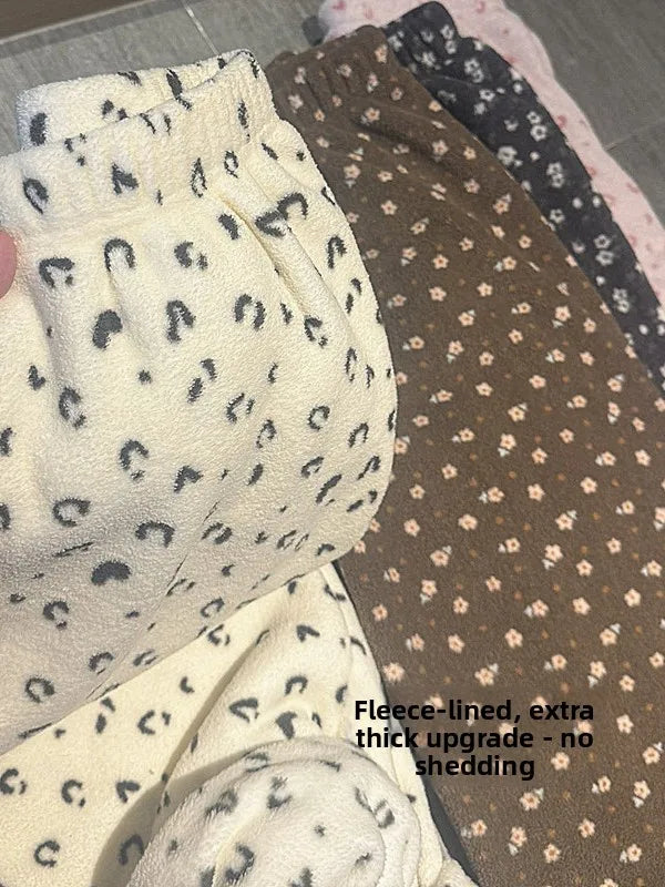 Thickened Fleece Sleep Pants Women's Long Trousers Winter Home Sweet Walking Pants Student Can Wear out for a Walk Pants