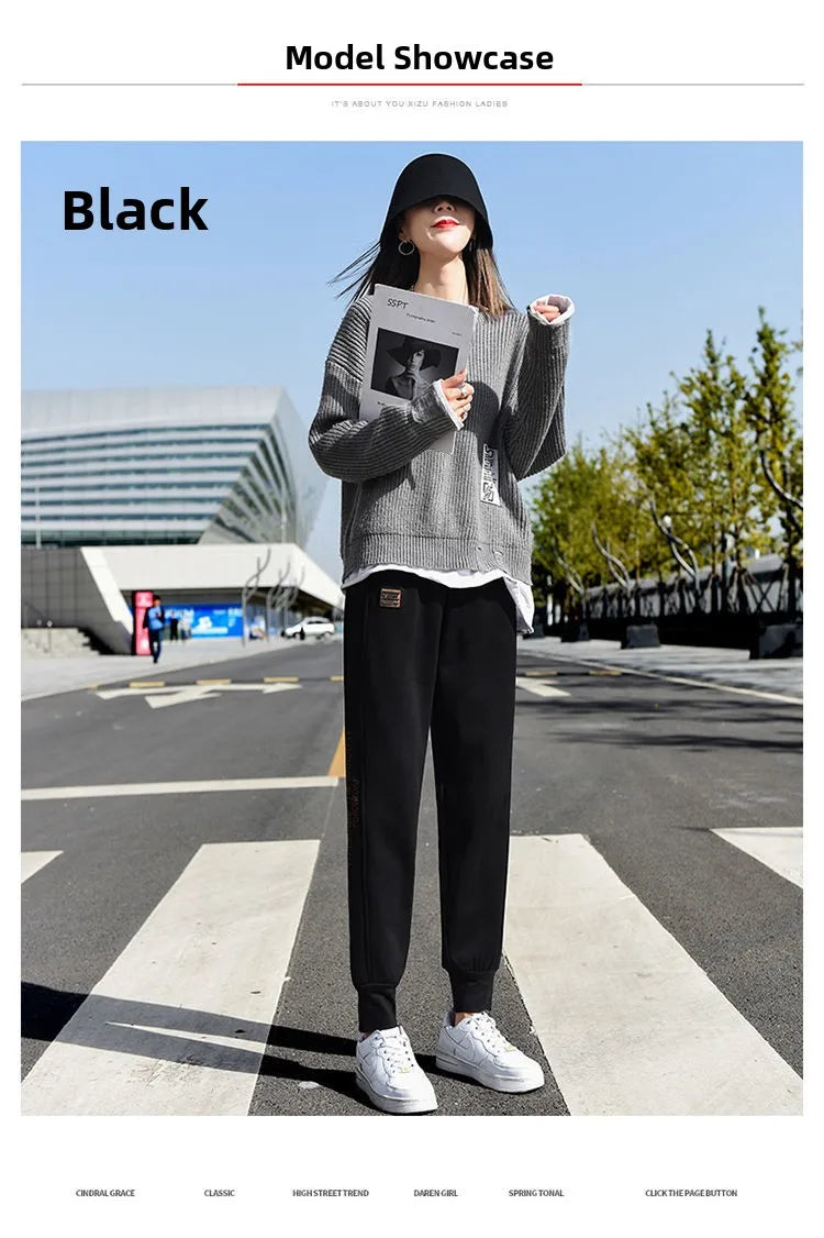 Thickened Fleece Cotton Harlan Pants Women's Casual Sports Sweatpants High Waist Elastic Bottom Leisure Trousers for All Seasons