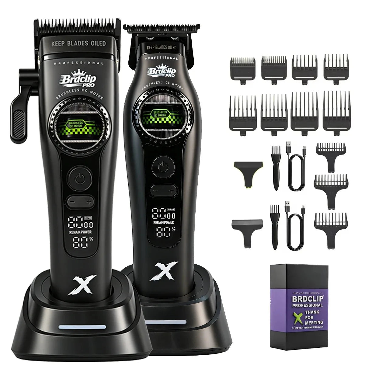 New BRDCLIP PRO Electric Hair Clipper Hair Trimmer Set Outer Rotor BLDC 6000-8000RPM Barber  Shop DLC Blade with Charge Dock