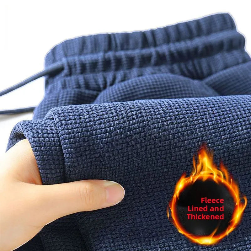 Men's Fleece Lined Sports Straight Leg Long Pants Autumn Winter Large Size Casual Comfortable Sweatpants Youth Trend Black