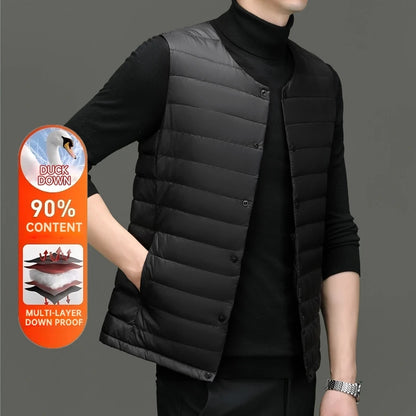 High End 90% Down Ultra Light O Veck Variable V-neck Brand Fashion Down Vest Men Winter Sleeveless Jacket Waistcoat Puffer Coats