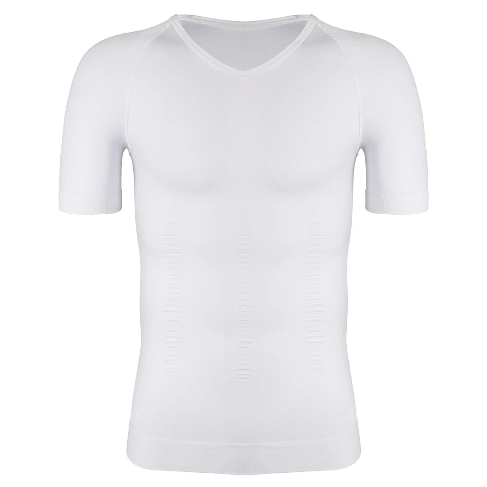 Men Gynecomastia Compression Shirts Shapewear Tummy Control Body Shaper Undershirt V-Neck Workout Baselayer T-Shirt