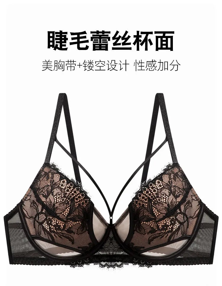 Hot Sale French Lace Bra Soft Underwire High Support Push Up Anti Sagging Sexy Nude Back Stylish Bra Size S-XL 32-38 Hot Search