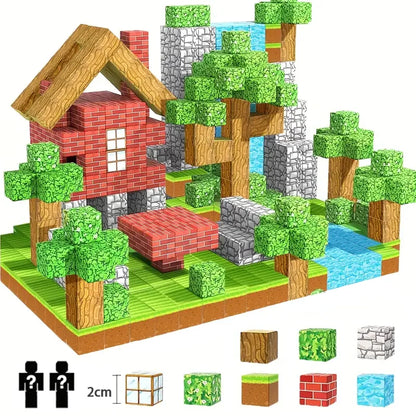 Magnetic Building Block Toy Mine World Creativity Stacking Forest Brick Figure Model Set Educational Kids for Boy Girls Gift