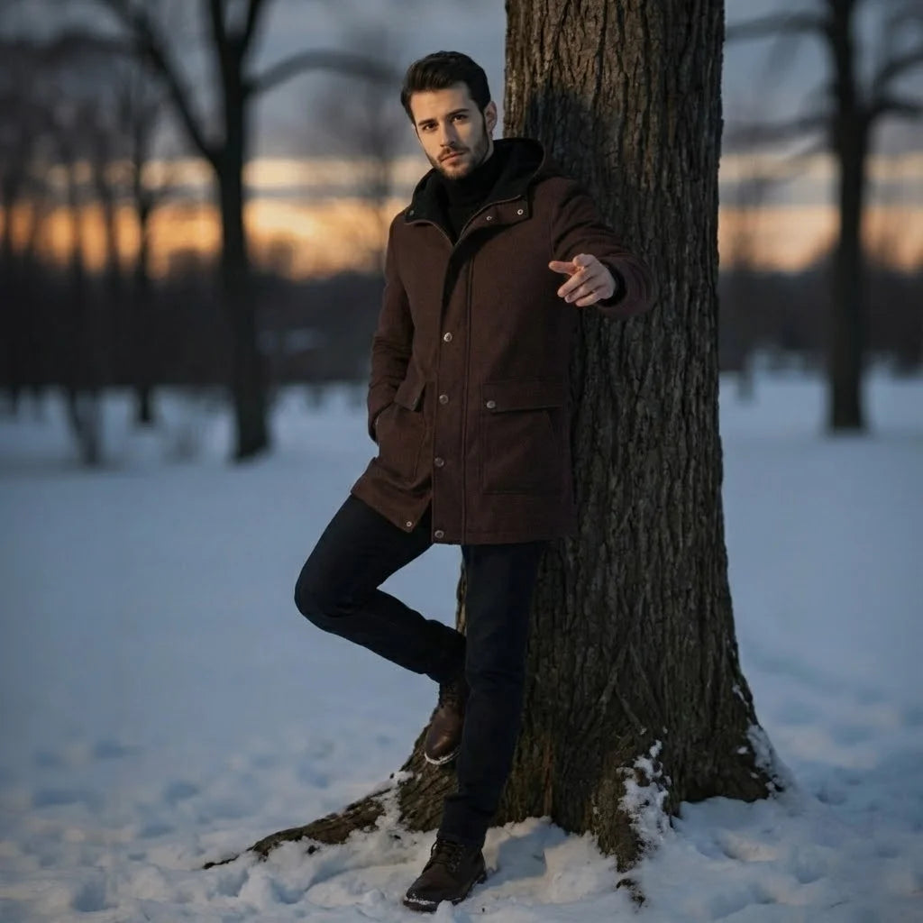 Men's New Hooded Winter Jacket, Premium Faux Suede Padded Lined Zippered Coat - Ultra Warm Urban Style for Chilly Days