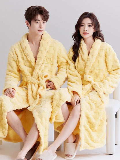 Thiened Coral Fce Robe Long Plu Spwear for Couples Autumn Winter Sle Home Clothes Outerwear Polyester Fiber