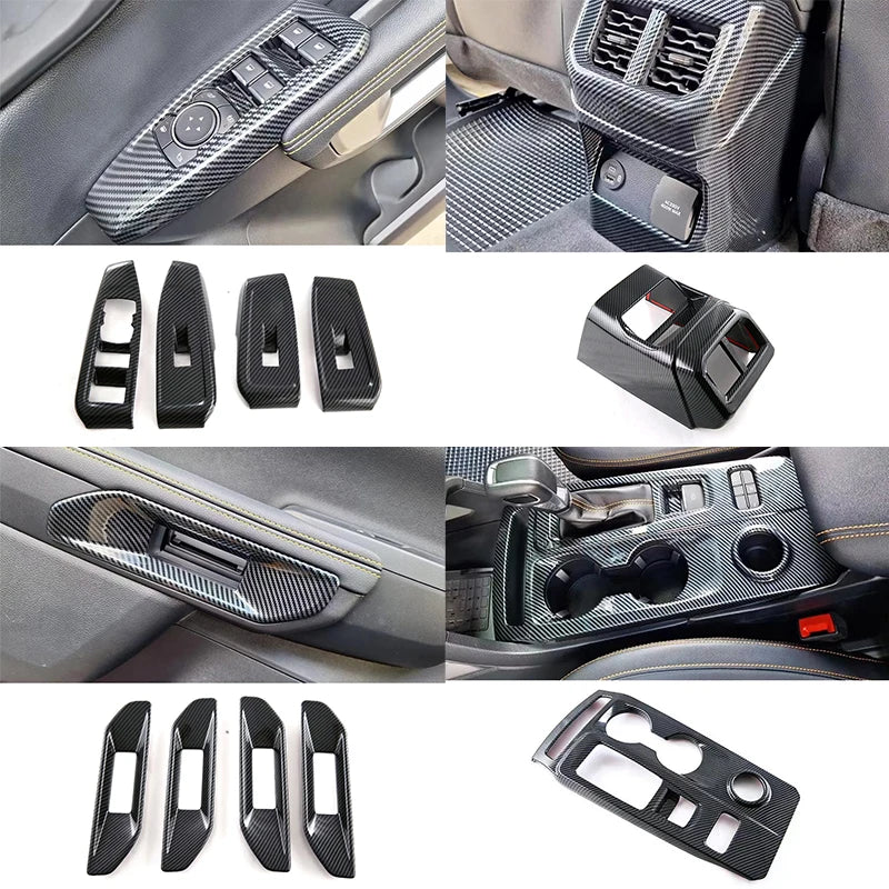 For Ford Ranger P703 T9 XL XLT Wildtrak Raptor 2023-2025 Carbon Fiber Texture Gear Shift Panel Cover Interior Trim Full Set