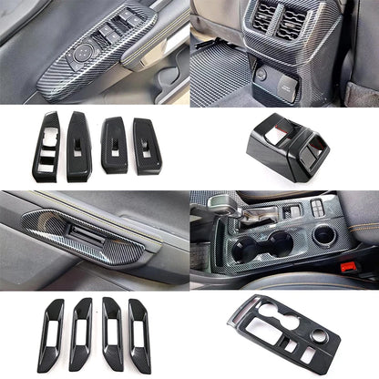 For Ford Ranger P703 T9 XL XLT Wildtrak Raptor 2023-2025 Carbon Fiber Texture Gear Shift Panel Cover Interior Trim Full Set