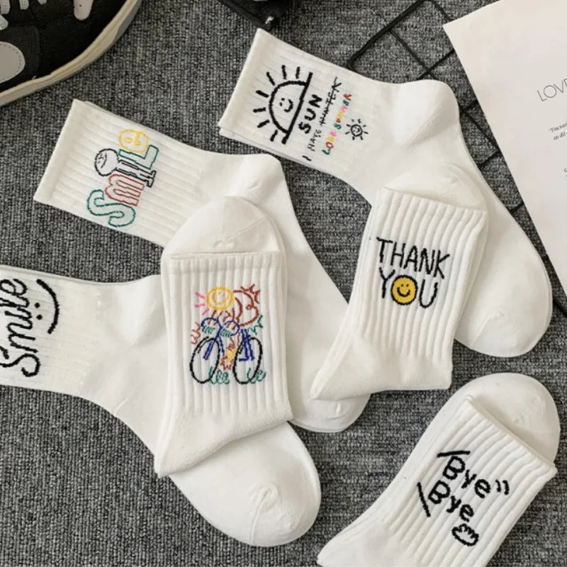 2/3/5/8 Pairs Men Women White Mid-Calf Socks Moisture-Wicking Anti Odor Casual Sports Basketball Retro Arch Support Socks