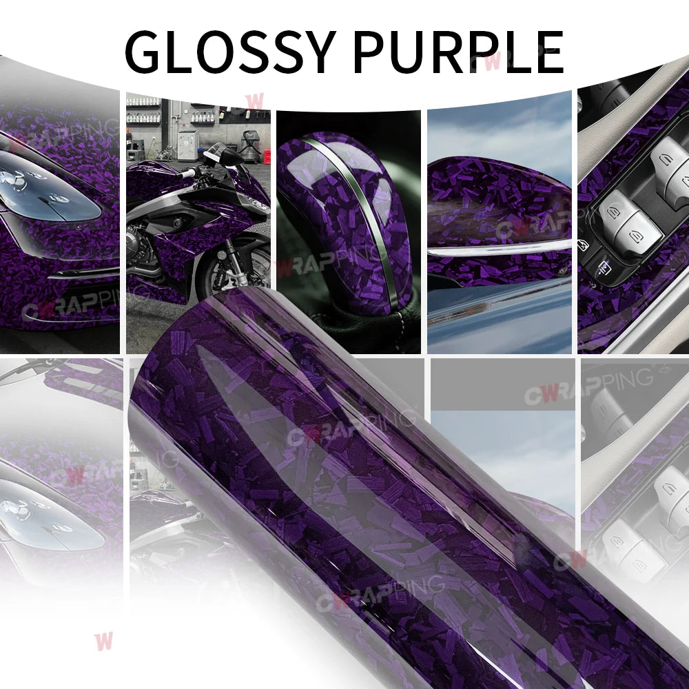 145x200cm Forged Carbon Fiber Purple Car Vinyl Wrap Waterproof Self-Adhesive Film for Hood Roof PPF Vinyl Car Body Covering Film