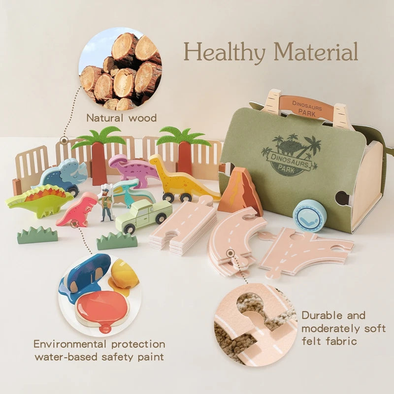 Wooden Felt Dinosaur Track Scene Toy Wooden Blocks Display Toys Baby Block Stacking Game Baby Mind Diverging Toy Room Decoration