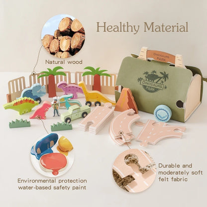 Wooden Felt Dinosaur Track Scene Toy Wooden Blocks Display Toys Baby Block Stacking Game Baby Mind Diverging Toy Room Decoration