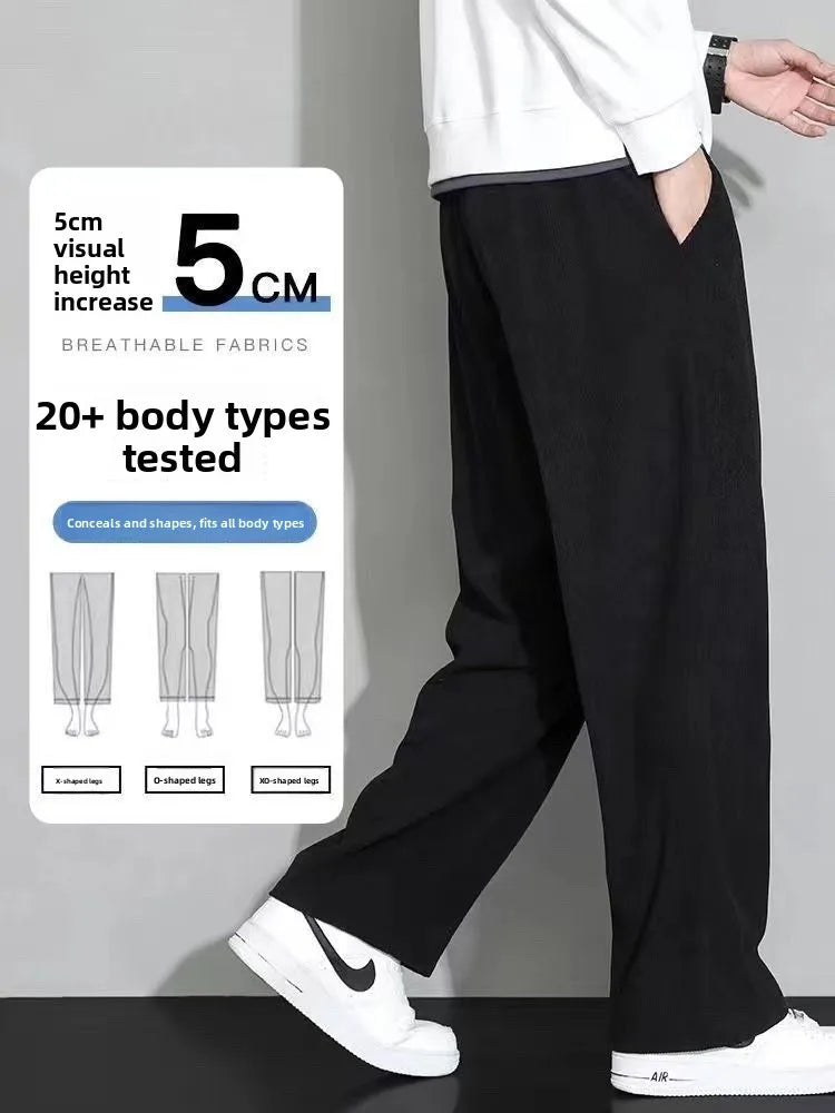 Corduroy Fleece Lined Men's Pants Autumn Winter Style Loose Straight Leg Sports Casual Set Men's Winter Fashion Trousers